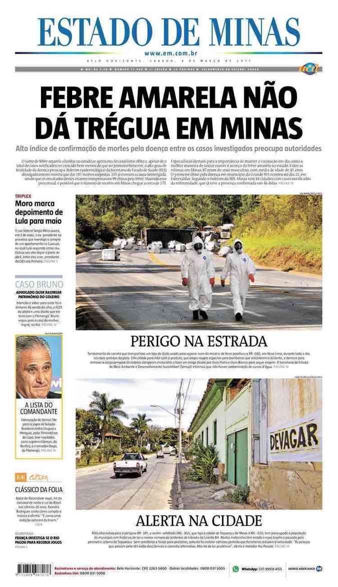 Confira a Capa do Jornal Estado de Minas do dia 04/03/2017