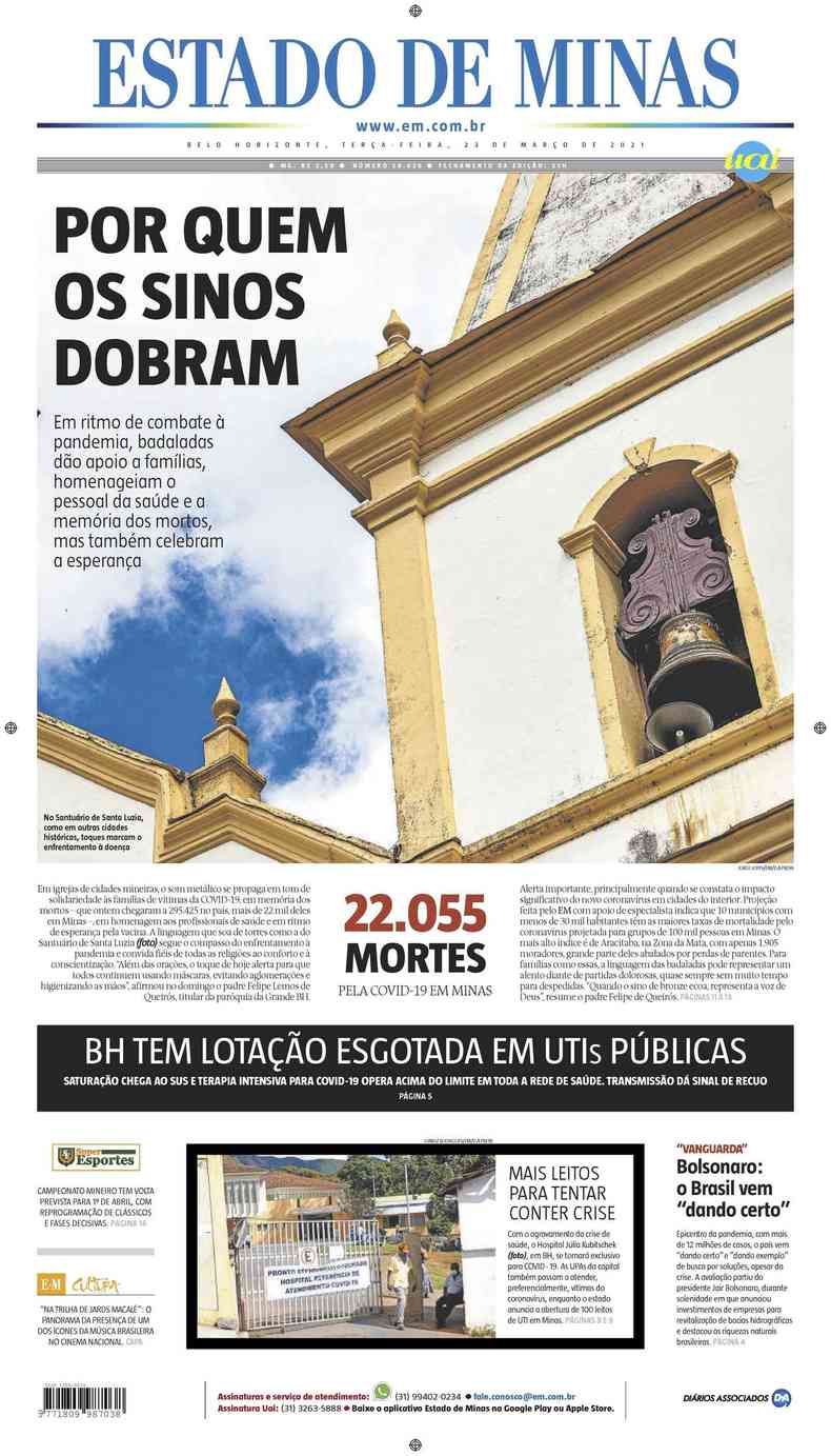 Confira a Capa do Jornal Estado de Minas do dia 23/03/2021(foto: Estado de Minas)