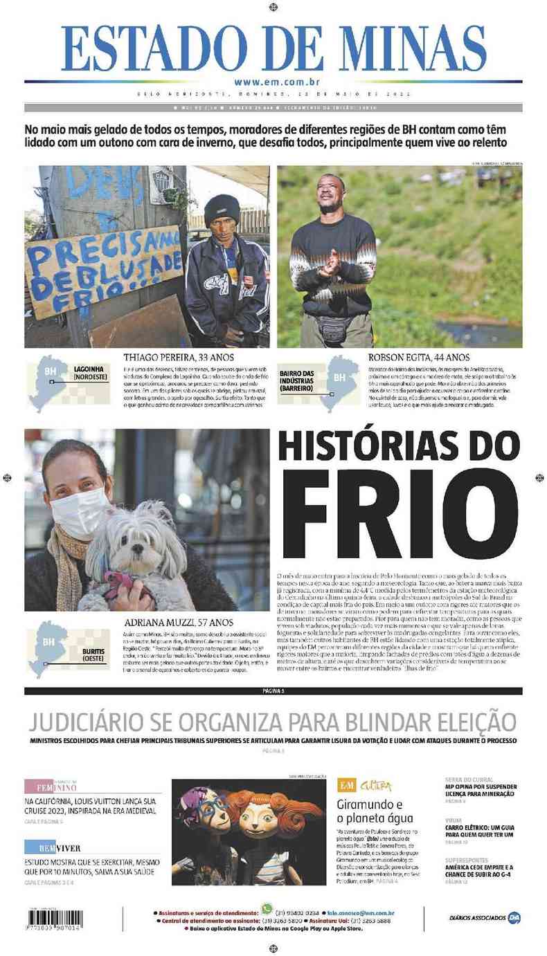 Confira a Capa do Jornal Estado de Minas do dia 22/05/2022