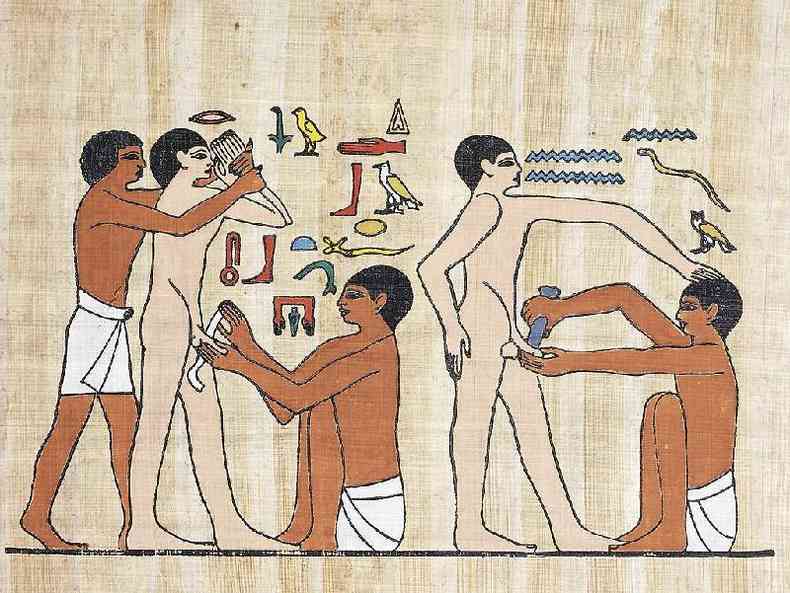 Cena da circunciso no antigo Egito retratada em um papiro