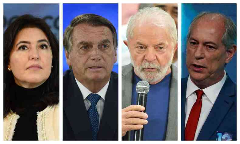 montagem de fotos com os candidatos  Presidncia da Repblica Tebet, Bolsonaro, Lula e Ciro