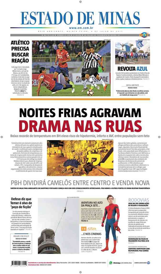 Confira a Capa do Jornal Estado de Minas do dia 06/07/2017