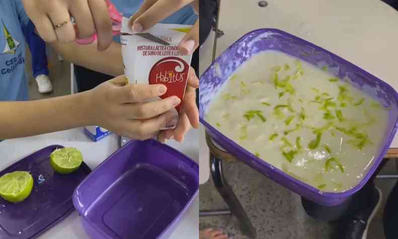 Estudantes preparam mousse de limo em sala de aula