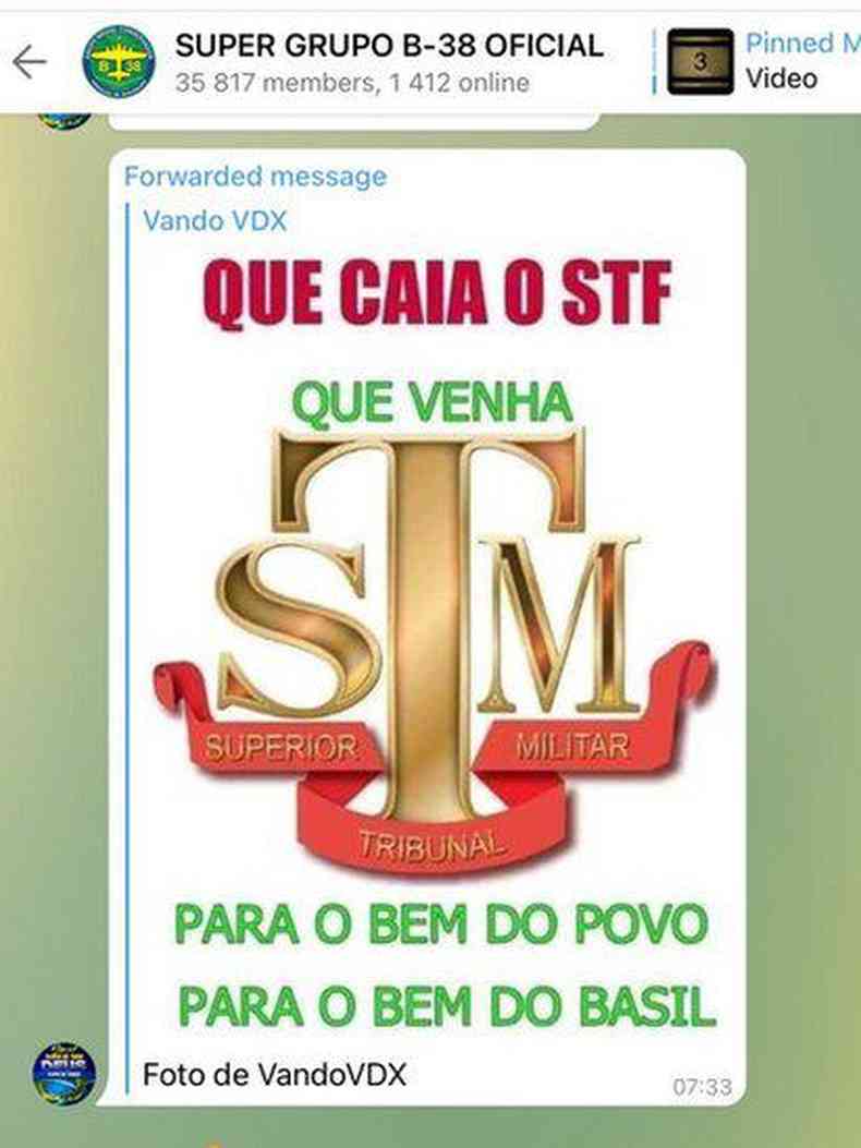 Mensagens autoritrias contra o STF so frequentes entre apoiadores de Bolsonaro no Telegram