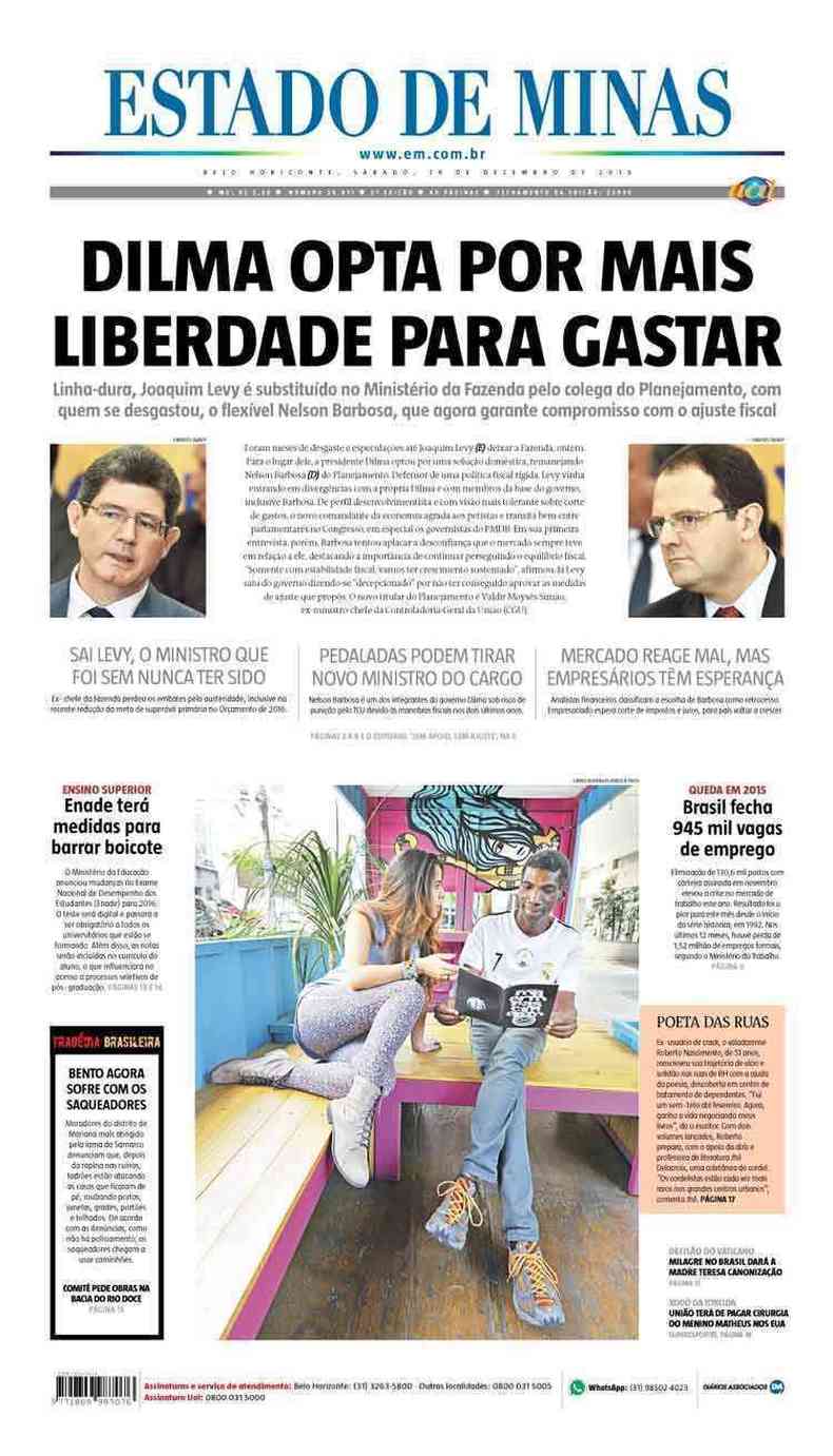 Confira a Capa do Jornal Estado de Minas do dia 19/12/2015