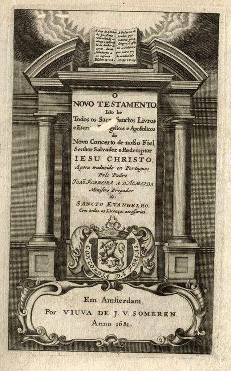 Reproduo da capa da Bblia traduzida por Almeida, em edio de 1681