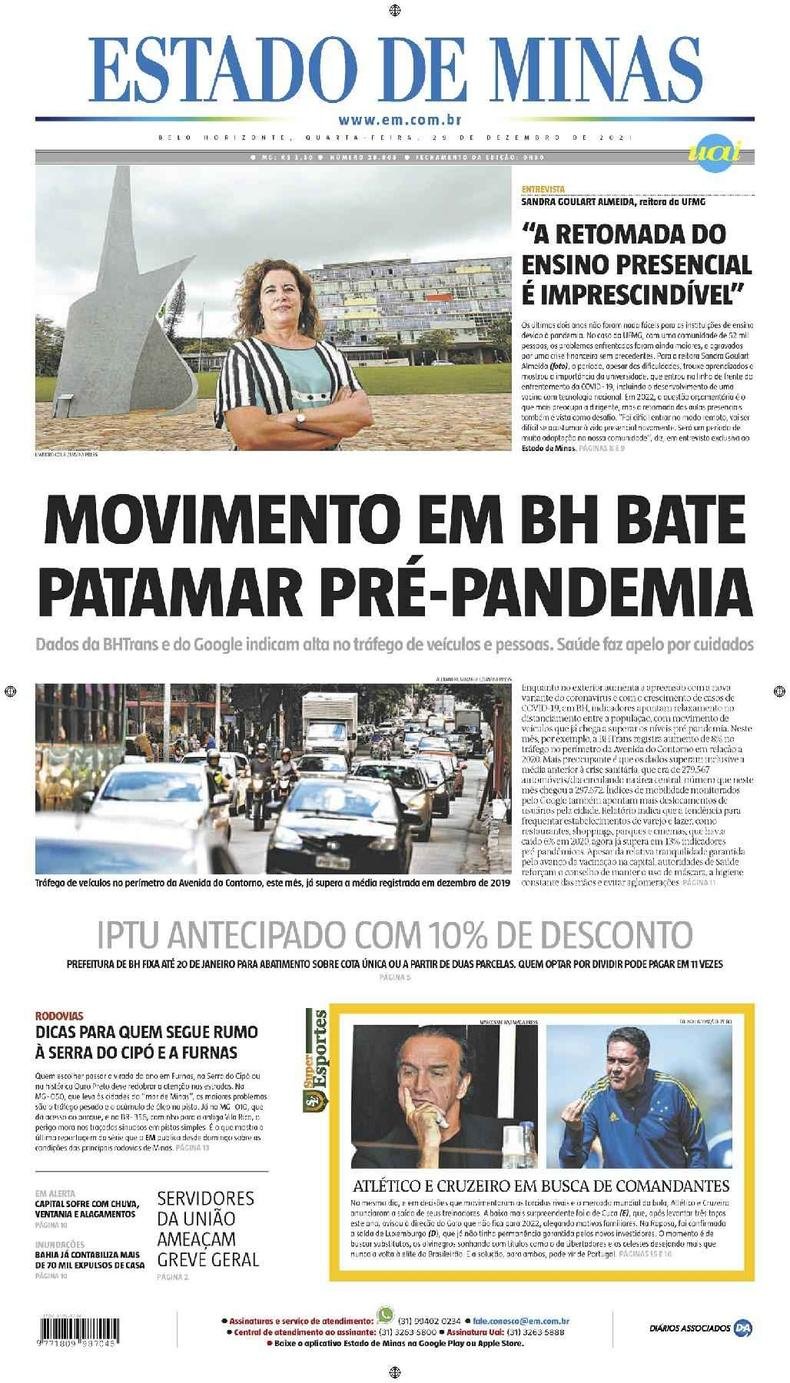 Confira a Capa do Jornal Estado de Minas do dia 29/12/2021