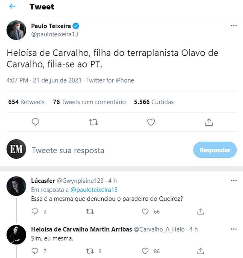 Deputado do PT anuncia filiao de Helosa de Carvalho ao partido(foto: Foto: Reproduo/Redes sociais)