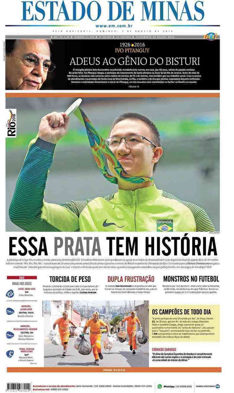 Confira a Capa do Jornal Estado de Minas do dia 07/08/2016