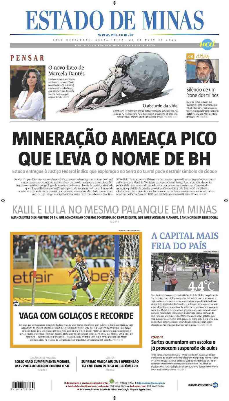 Confira a Capa do Jornal Estado de Minas do dia 20/05/2022