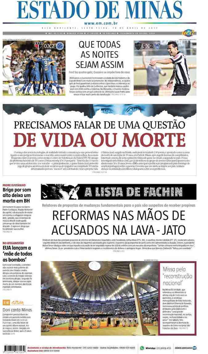 Confira a Capa do Jornal Estado de Minas do dia 14/04/2017