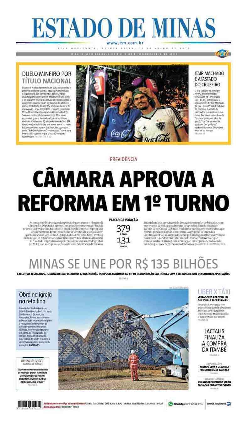 Confira a Capa do Jornal Estado de Minas do dia 11/07/2019(foto: Estado de Minas)