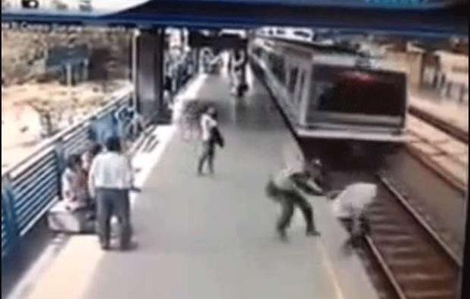 Luis Alfonso Ramirez, de 19 anos, frustrou tentativa de suic�dio momentos antes da passagem do trem em Medell�n, Col�mbia(foto: Reprodu��o / Youtube)