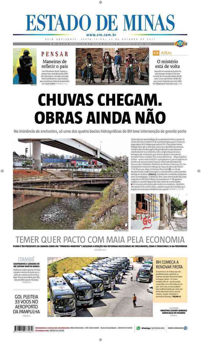 Confira a Capa do Jornal Estado de Minas do dia 27/10/2017