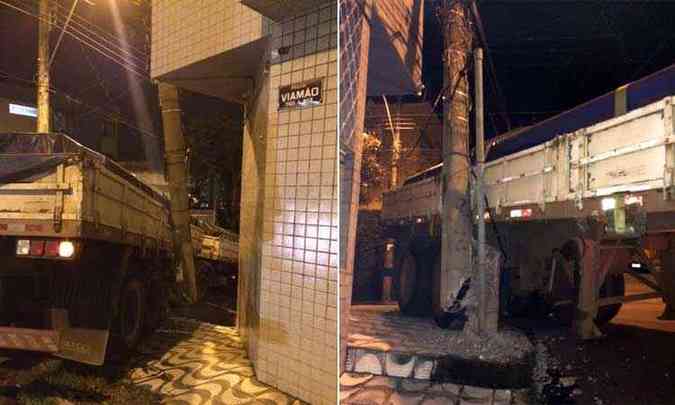 Estrutura de concreto se soltou e ficou suspensa pelos vergalhes de ferro e pelos cabos(foto: Gustavo Perucci/EM/D A Press)