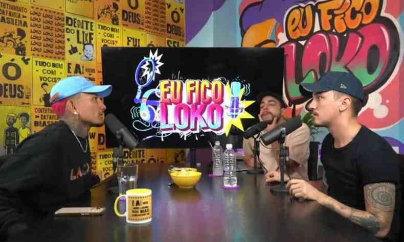 Dynho Alves, Lucas Selfie e Christian Figueiredo em gravao do poscast