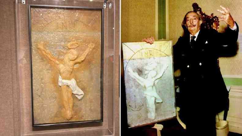 Salvador Dal com sua escultura de cera, Cristo de So Joo da Cruz.