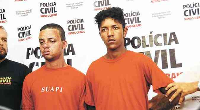Com o rosto queimado, Marcos, de 25 anos, ficou calado, mas a polcia diz que ele j confessou. Helton, de 19, revelou detalhes(foto: PAULO FILGUEIRAS/EM/D.A PRESS)