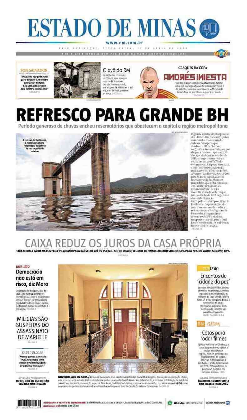 Confira a Capa do Jornal Estado de Minas do dia 17/04/2018