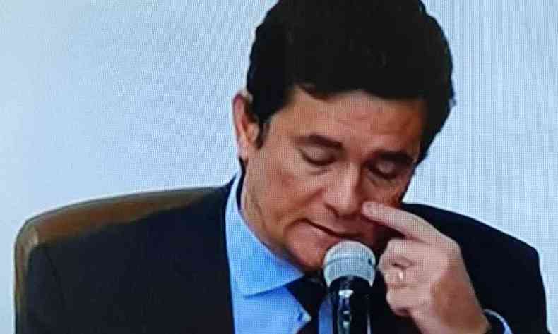 Ministro Srgio Moro durante anncio comunicando sua sada do Ministrio da Justia e Segurana Pblica(foto: Reproduo)