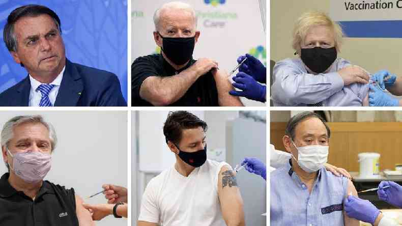 Maioria dos lderes tomaram vacinas e compartilharam as imagens (Crditos: Reuters, Governo do Reino Unido, Reproduo)