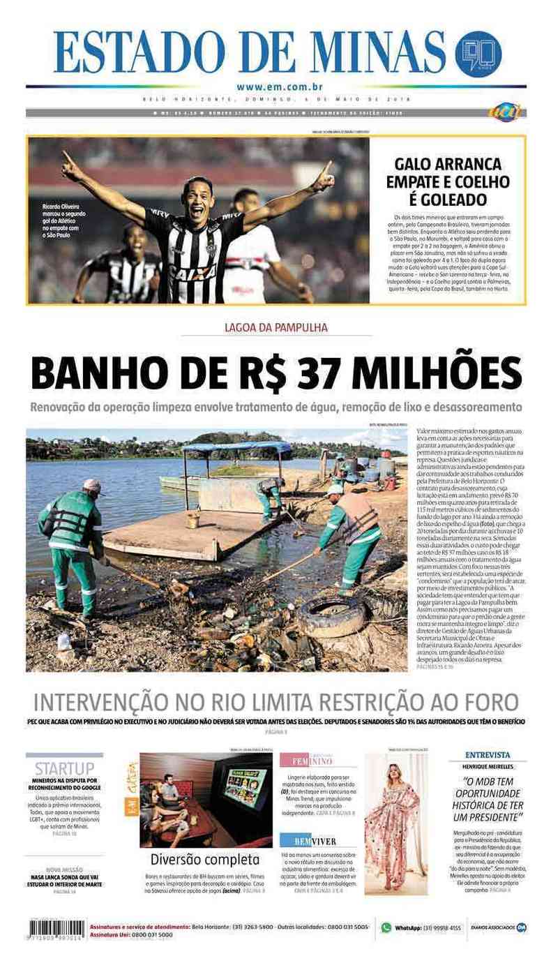 Confira a Capa do Jornal Estado de Minas do dia 06/05/2018