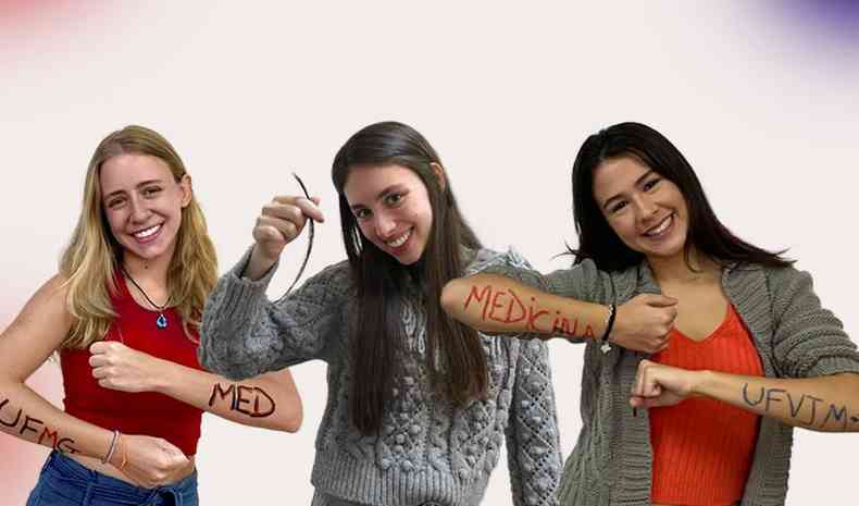 Na foto esto Jlia Gil, Melissa Bottene e Laura Bernardes, alunas do Determinante aprovadas em Medicina