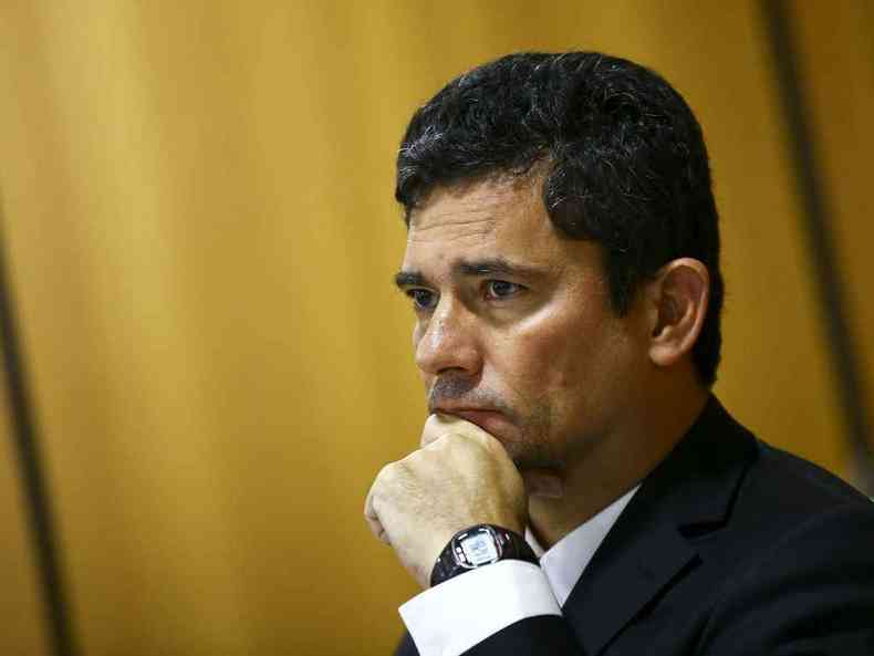O ministro da Justia e Segurana Pblica, Sergio Moro, durante entrevista coletiva