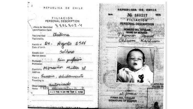 Cpia do passaporte de Daniel em 1977. Ele foi levado do Chile quando tinha cinco semanas de idade(foto: Daniel)