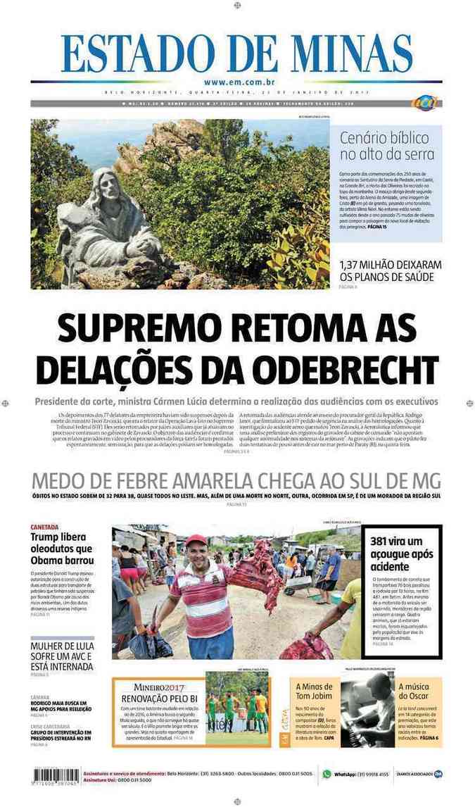 Confira a Capa do Jornal Estado de Minas do dia 25/01/2017