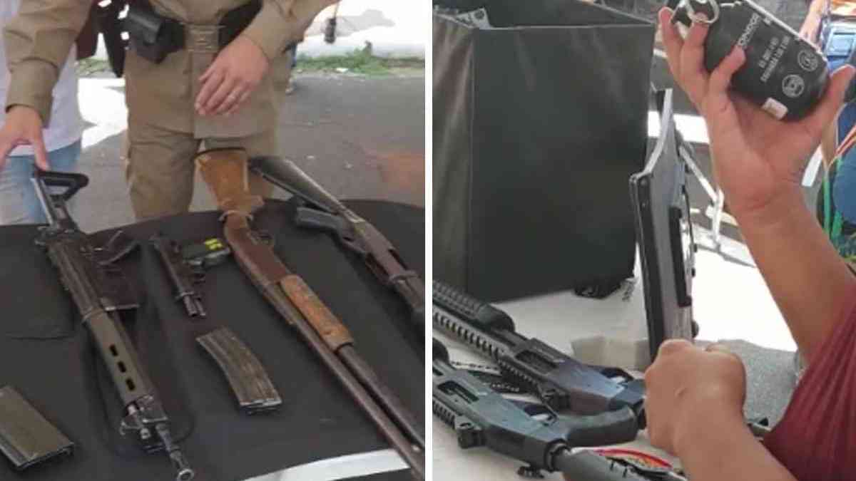 Armas de fogo são exibidas em evento de Dia das Crianças de prefeitura em  MG; vídeo mostra menino com bomba na mão, Triângulo Mineiro