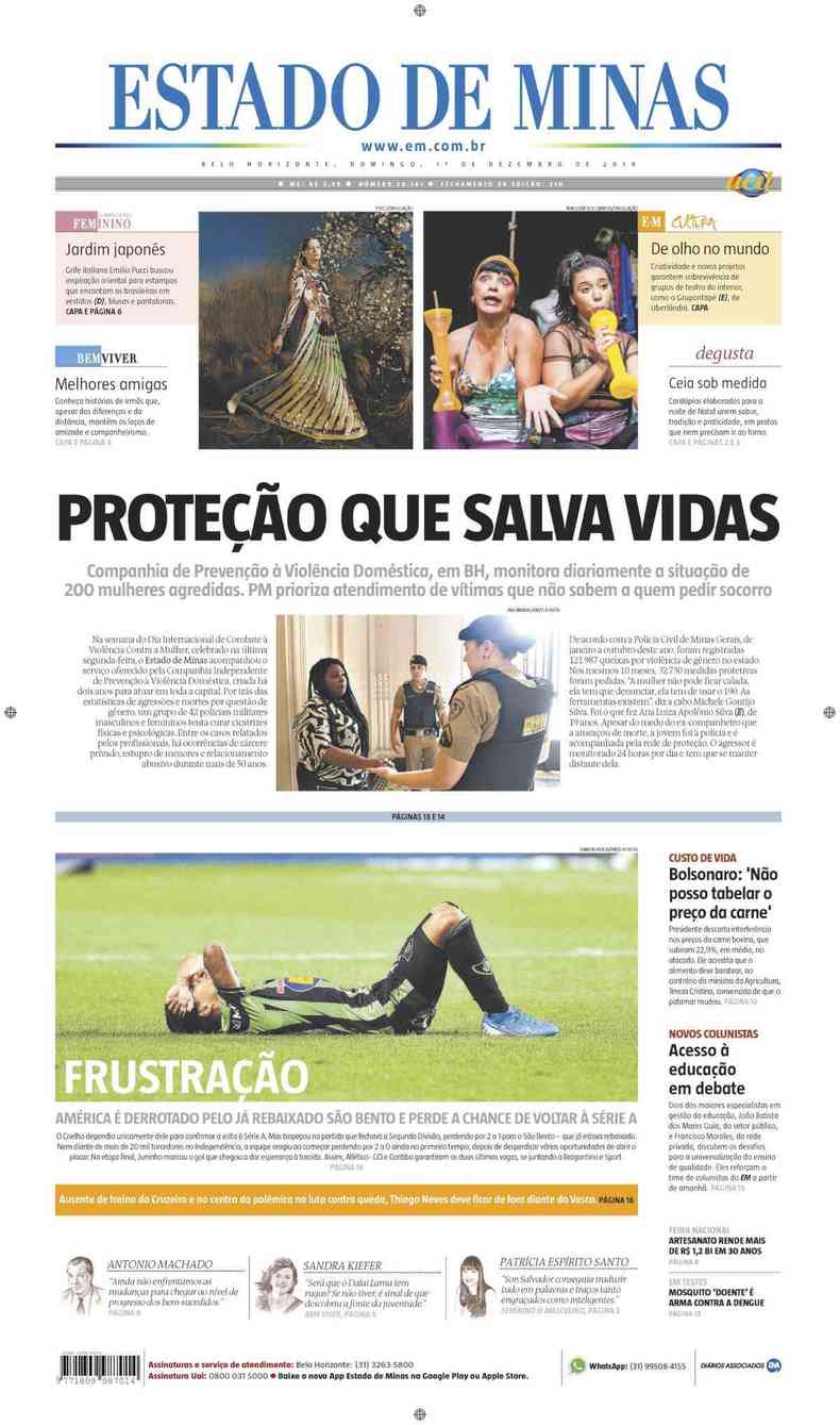 Confira a Capa do Jornal Estado de Minas do dia 01/12/2019(foto: Estado de Minas)