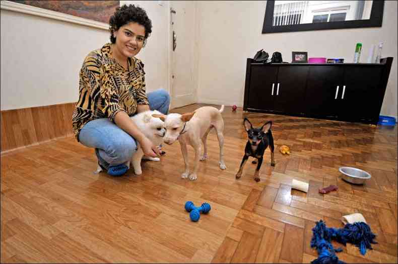 Parceira do aplicativo, Sheilla adaptou o apartamento onde vive para hospedar cachorros(foto: Fotos: Juarez Rodrigues/EM/D.A. Press)