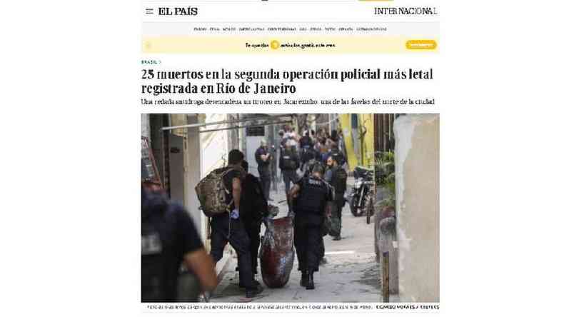 El Pas questiona apoio de parte da imprensa local  operao mais letal da histria do RJ(foto: Reproduo)