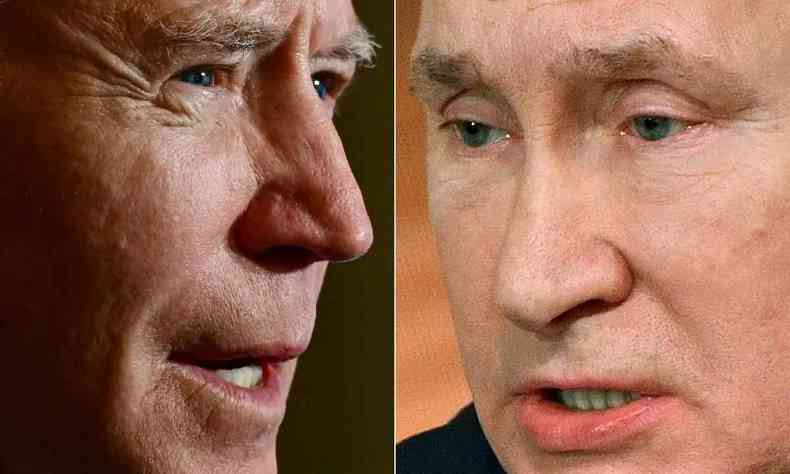 retratos de Biden e Putin