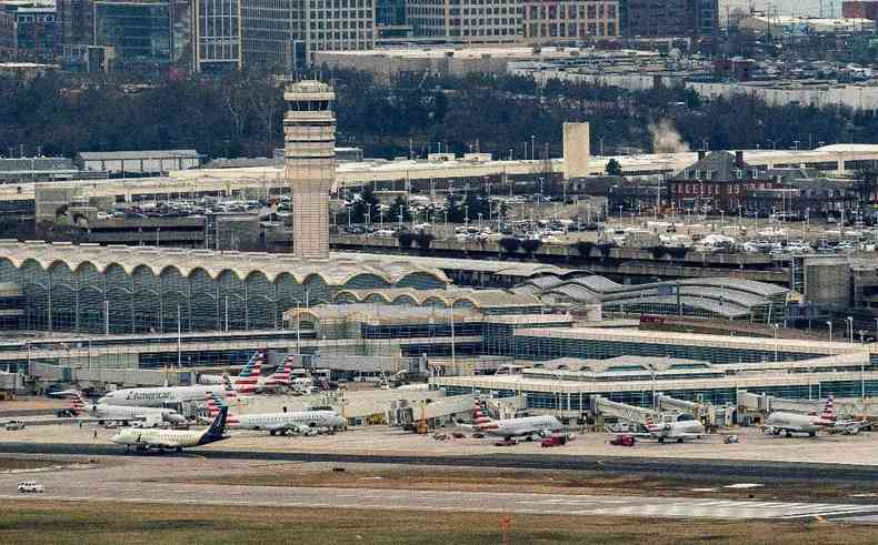 Vista aérea do Aeroporto Ronald Reagan, em Washington 