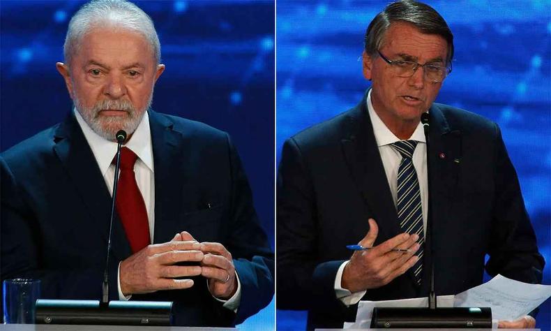 Lula e Bolsonaro durante debate eleitoral na TV Bandeirantes