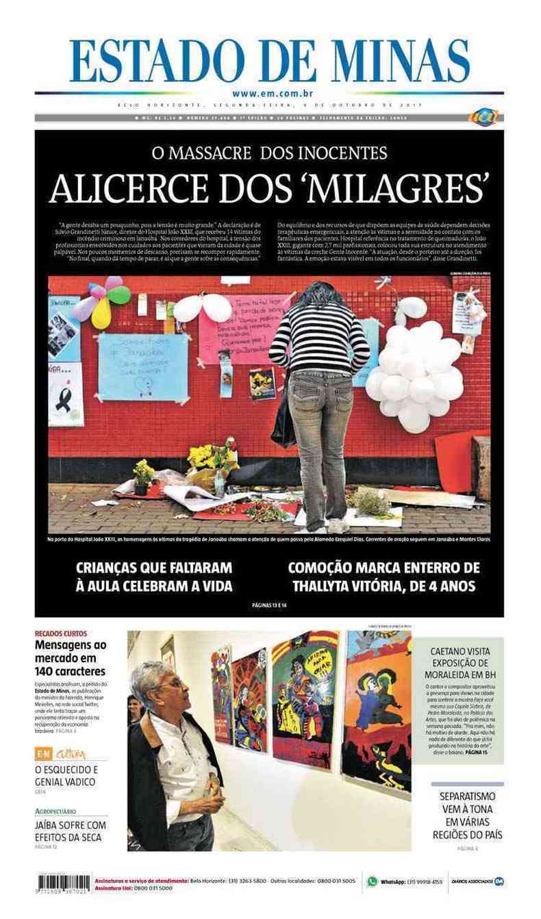 Confira a Capa do Jornal Estado de Minas do dia 09/10/2017