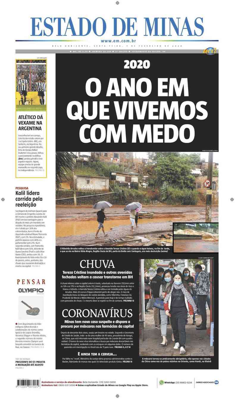 Confira a Capa do Jornal Estado de Minas do dia 07/02/2020(foto: Estado de Minas)