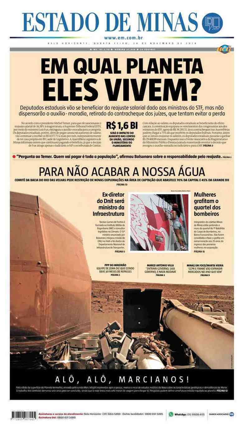Confira a Capa do Jornal Estado de Minas do dia 28/11/2018(foto: Estado de Minas)