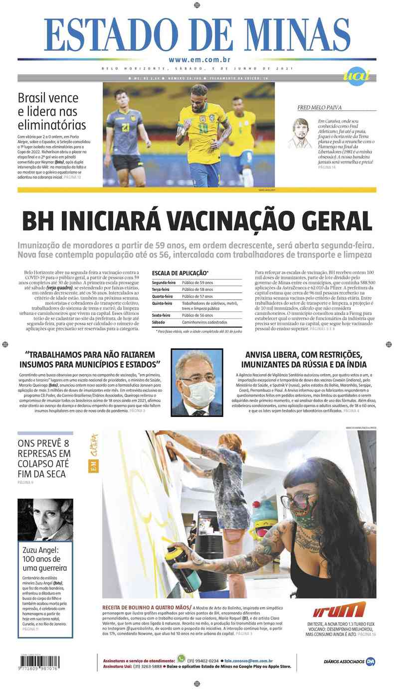 Confira a Capa do Jornal Estado de Minas do dia 05/06/2021(foto: Estado de Minas)