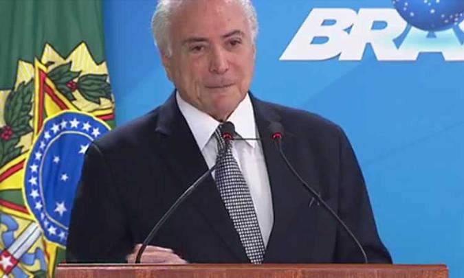 Temer discursa durante posse de ministros, nesta segunda-feira (2)(foto: Reprodução/site do Planalto) Temer discursa durante posse de ministros, nesta segunda-feira (2)(foto: Reprodução/site do Planalto)