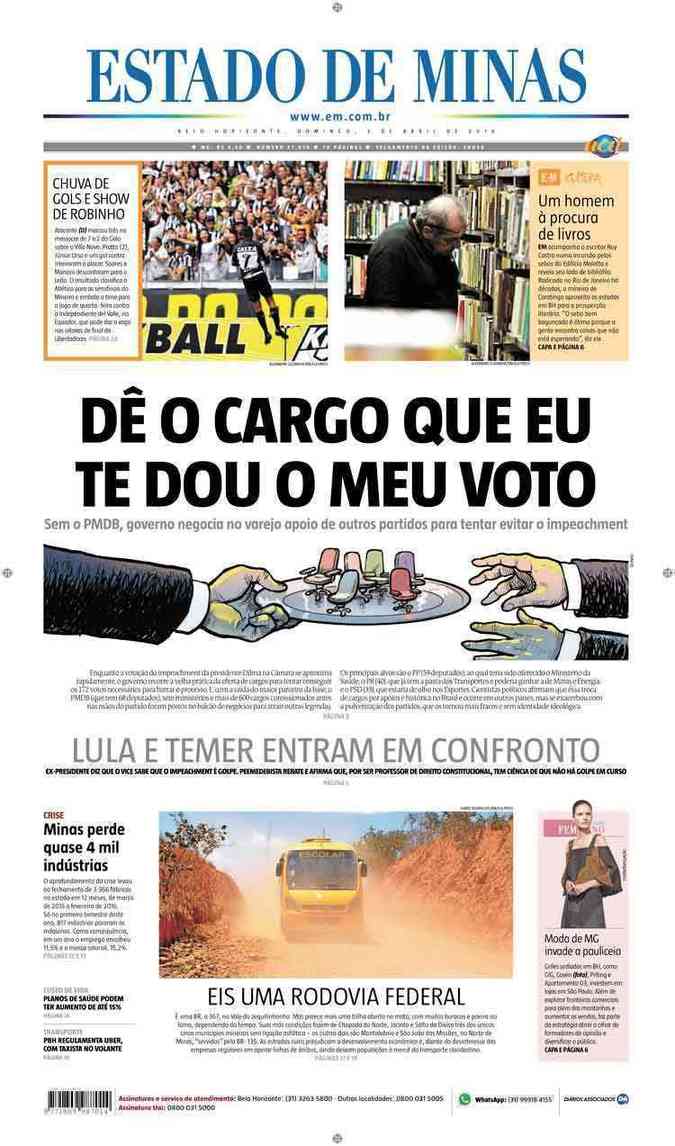 Confira a Capa do Jornal Estado de Minas do dia 03/04/2016