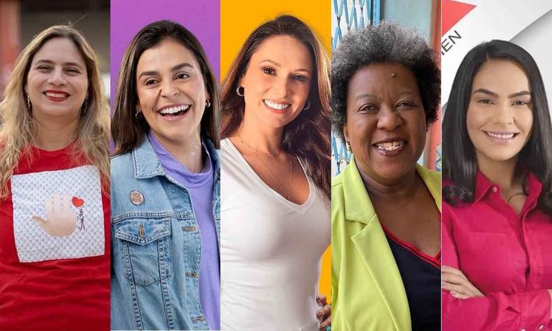 Beatriz Cerqueira (PT) , Lohanna (PV), Lud Falcão (Pode), Macaé Evaristo (PT), Nayara Rocha (PP) (foto: EM/Montagem) Montagem com o retrato de Beatriz Cerqueira (PT) , Lohanna (PV), Lud Falcão (Pode), Macaé Evaristo (PT), Nayara Rocha (PP)