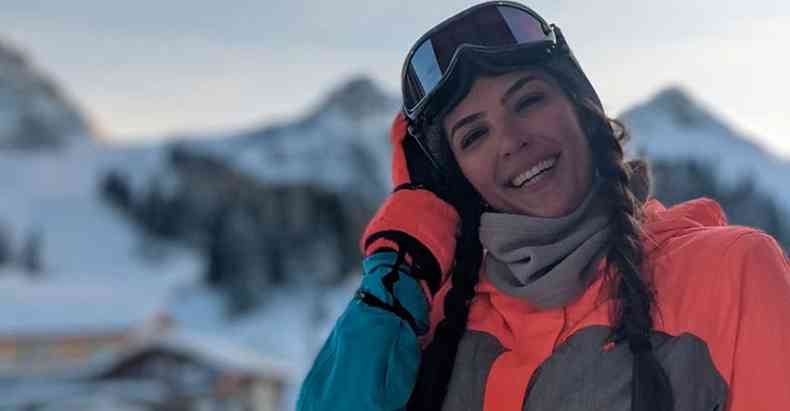 Thiessa Sickert, Miss Minas Gerais de 2012, na temporada invernal na estao de esqui de Adelboden, terra natal de seu marido, o comandante Philippe Winter(foto: Philippe Winter/Divulgao )