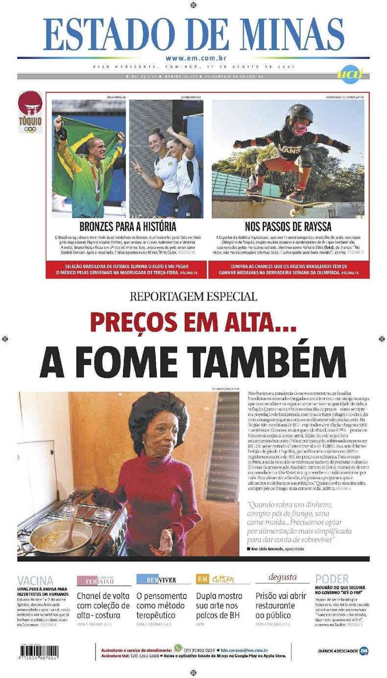 Confira a Capa do Jornal Estado de Minas do dia 01/08/2021(foto: Estado de Minas)