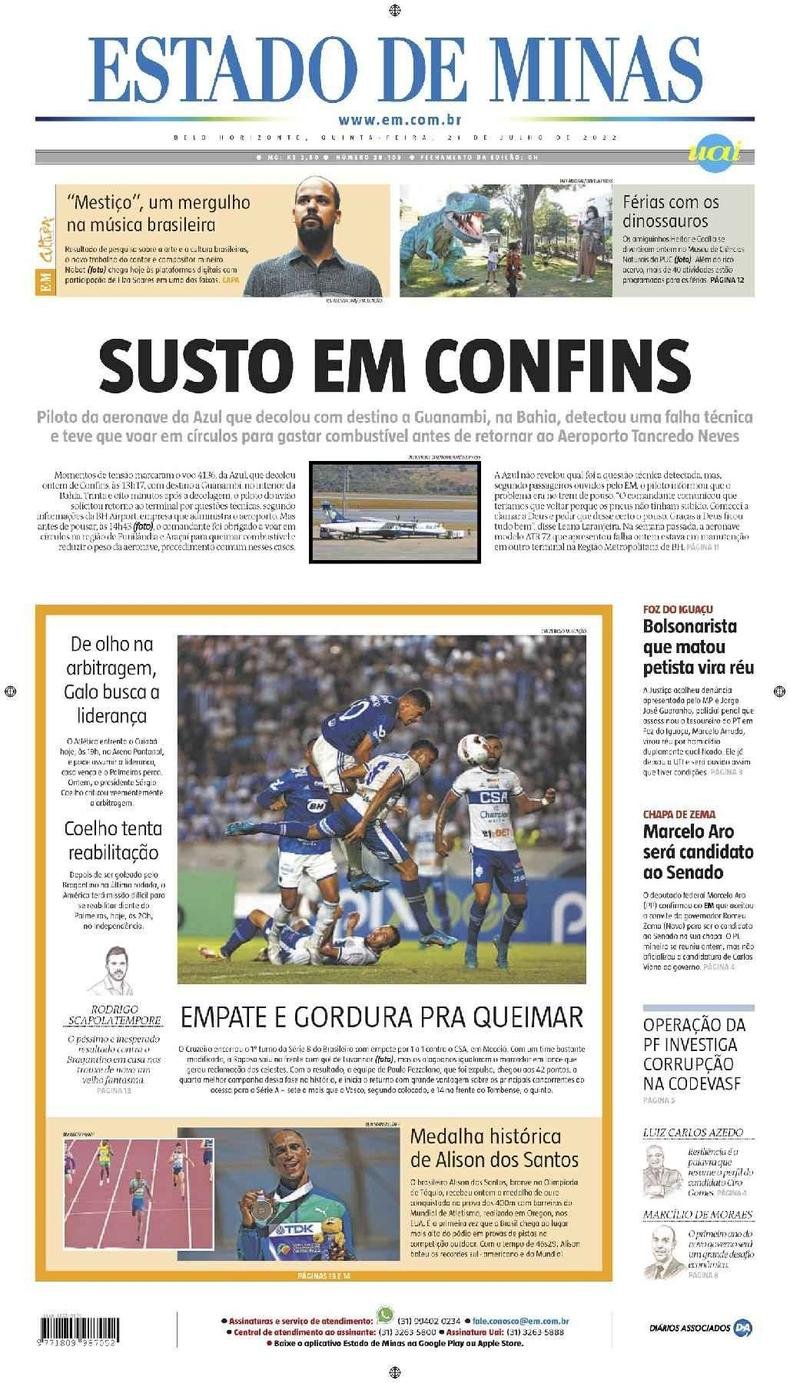 Confira a Capa do Jornal Estado de Minas do dia 21/07/2022