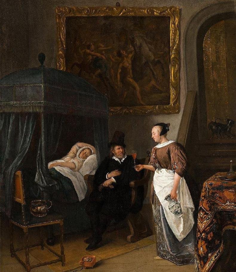 Obra 'A Visita do Médico', de Jan Steen (1668-1670); muitos artistas retrataram a clorose(foto: BBC) Obra 'A visita do médico', de Jan Steen (1668-1670)