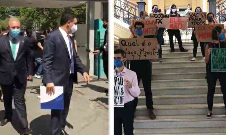 Estudantes manifestaram contra o presidente Jair Bolsonaro durante visita do ministro  USP(foto: Redes Sociais/Reproduo)