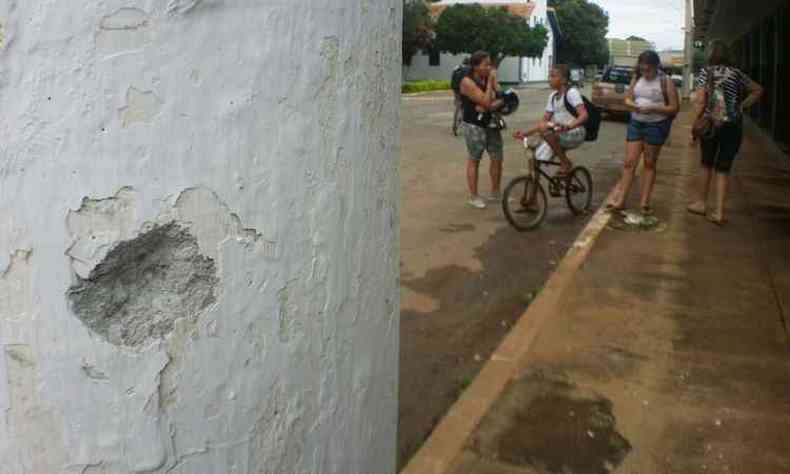 Marca de tiro de grosso calibre em parede remete  violncia na cidade na madrugada(foto: Leandro Couri/EM/D.A.Press)
